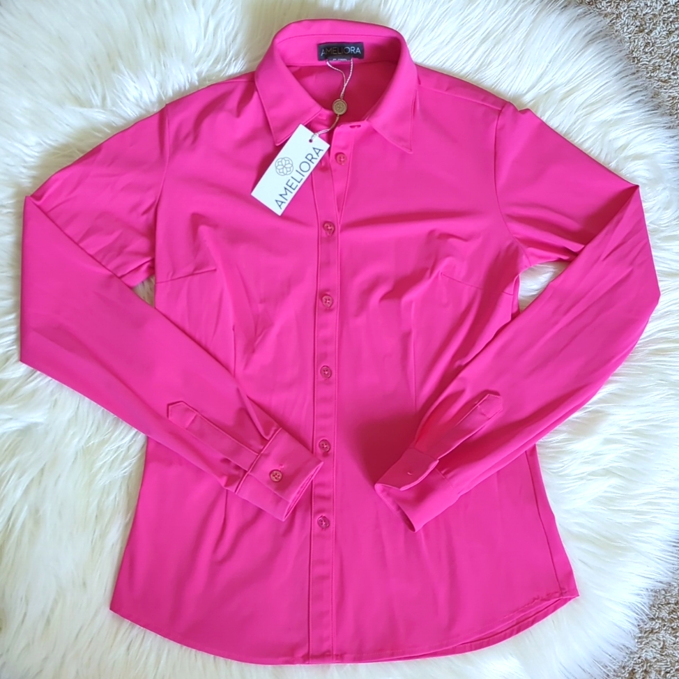Ameliora Long Sleeve Fitted Shirt. Italian Fabric. Pink. Xs